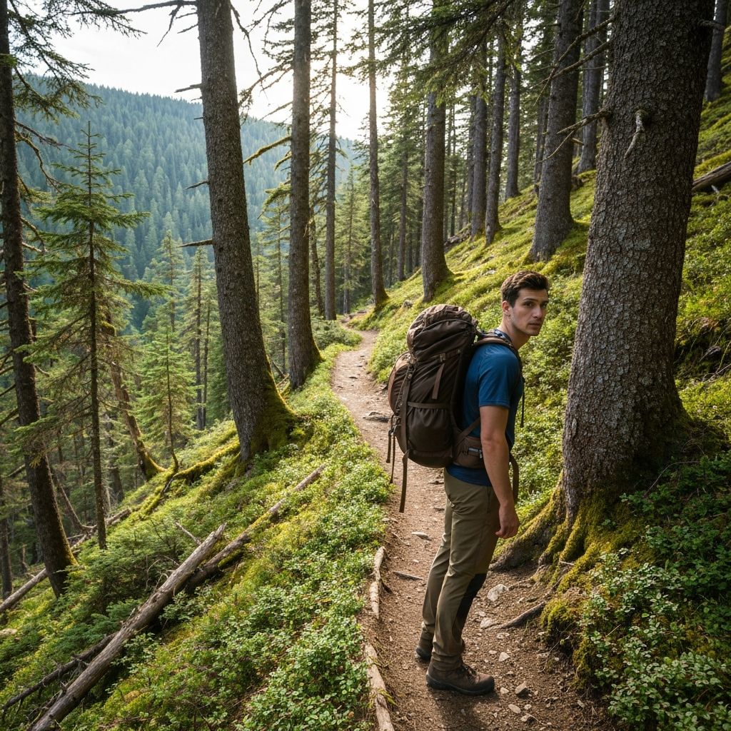 Hiker on mountain trail
